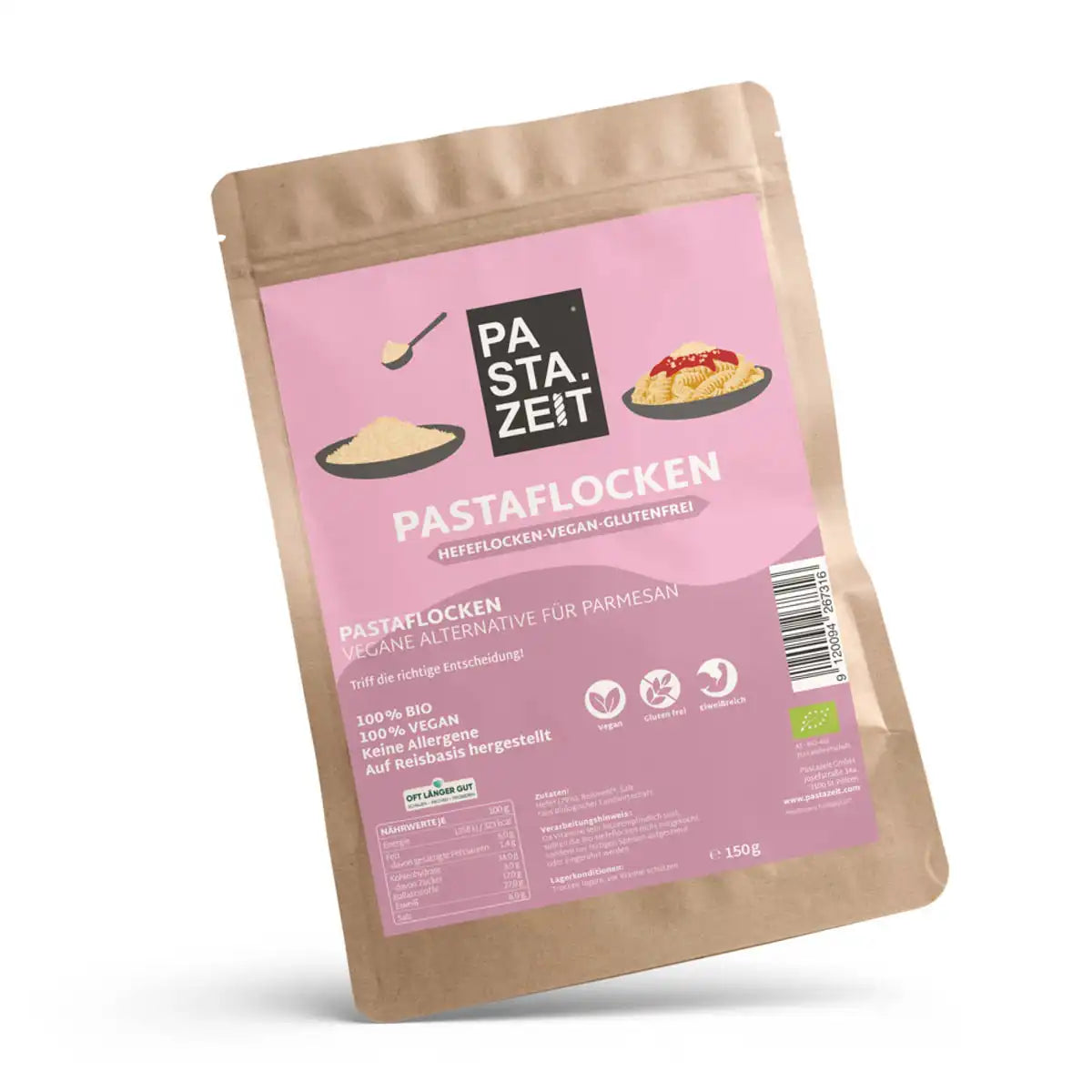Dieses Produkt enthält 150g Vegane und Glutenfreie Hefeflocken die dem Parmesan ähneln